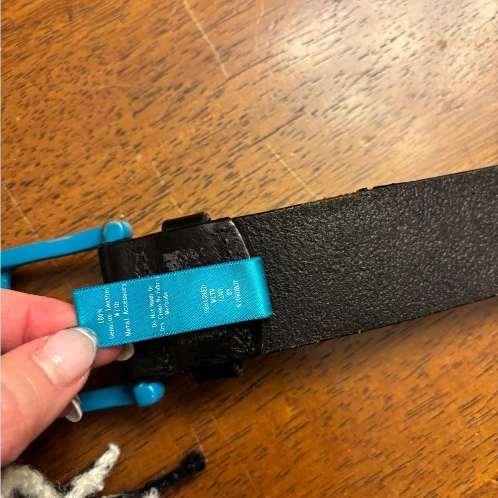 Rare Kidrobot Men's leather Belt with Blue Buckle